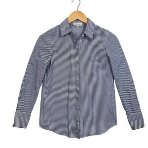 Lafayette 148 Womens Shirt XXS Button‎ Down Long Sleeve Striped Blue Tailored